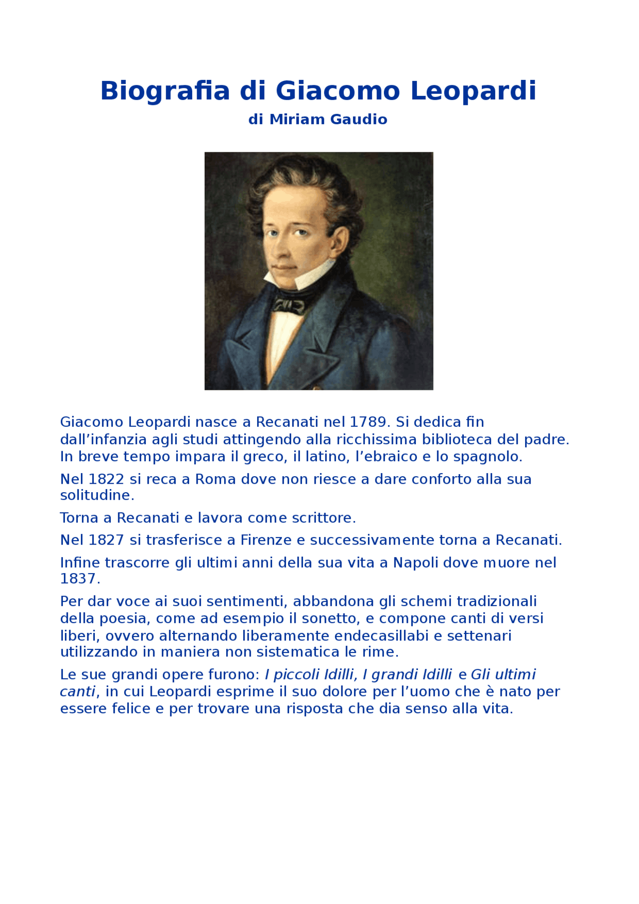  Biographie de Giacomo Leopardi