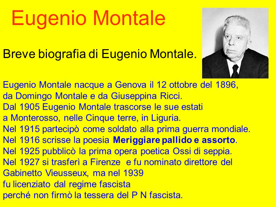  Eugenio Montale, சுயசரிதை: வரலாறு, வாழ்க்கை, கவிதைகள் மற்றும் படைப்புகள்